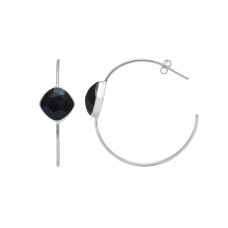 Black Onyx 12x12mm Cushion Hoop gemstone earring 